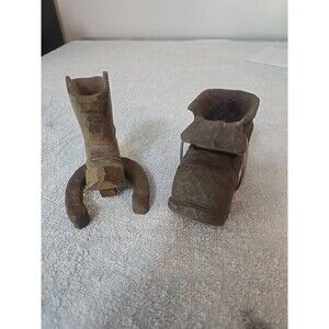 Hand Carved Wood Boots, Signed  3"-4" Tall